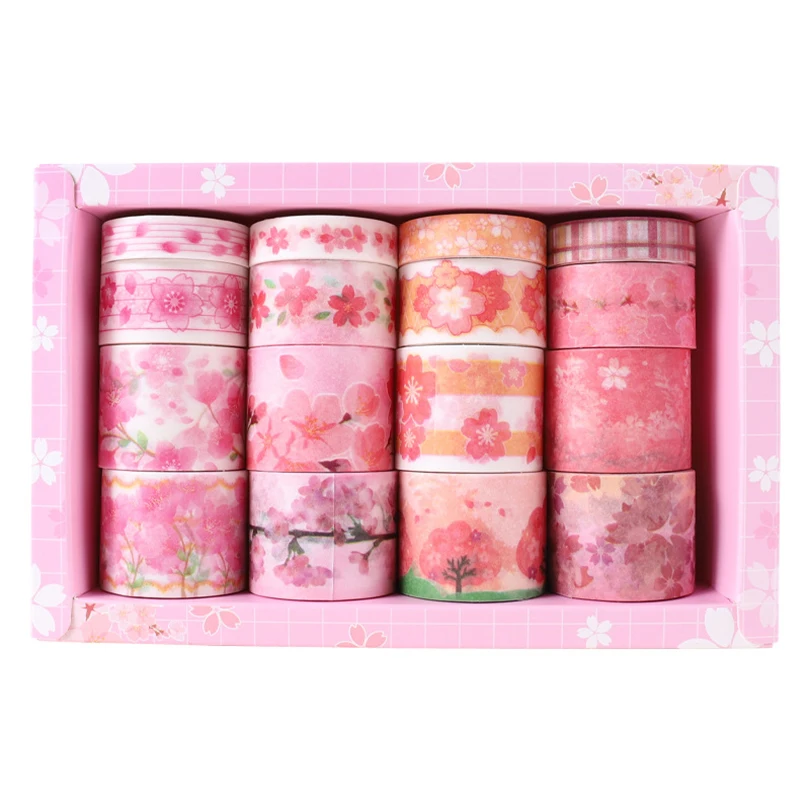 16Pcs Sakura Washi Tape Scrapbooking Supplies Dekoracyjna taśma klejąca Stacjonarna dekoracja pamiętnika Artykuły szkolne Taśma maskująca