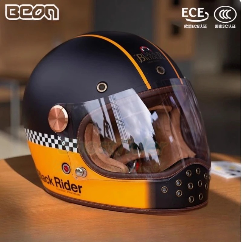

HOT BEON Full Face Carbon Fiber Helmet Motocross Vintage Moto Scooter Autocycle Retro Helmets DOT ECE Approval Casco De Moto