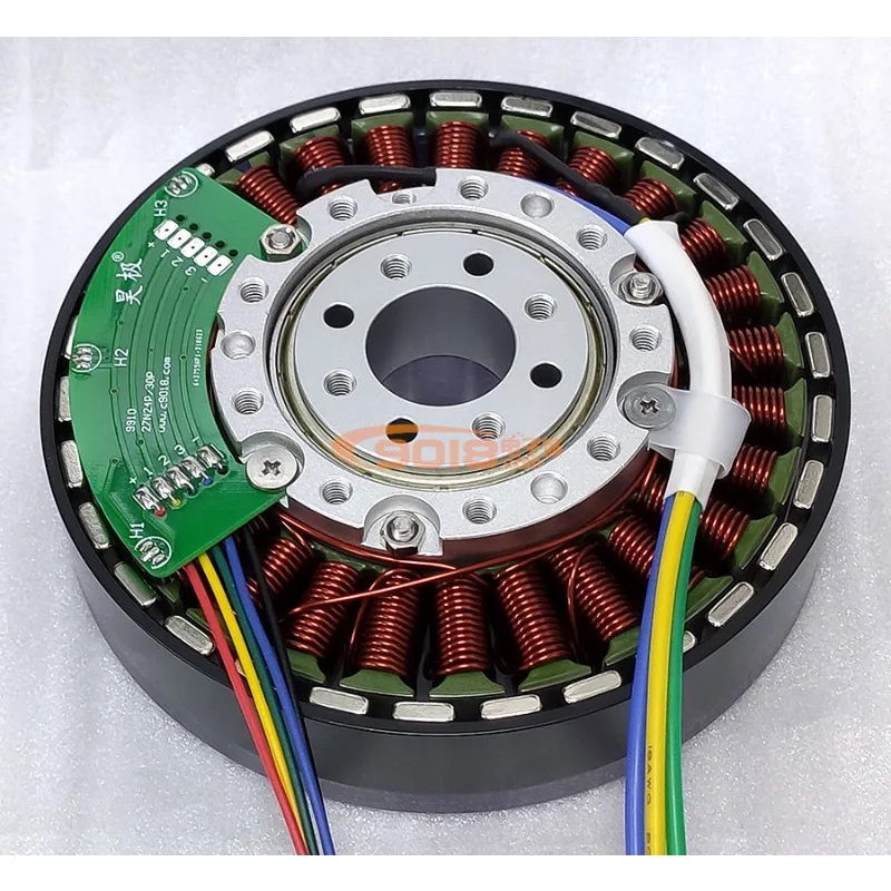Haoji 300W Disc DC Brushless Motor 27N30P Hollow Shaft Flat Direct Drive Motor, Sensory Belt Hall