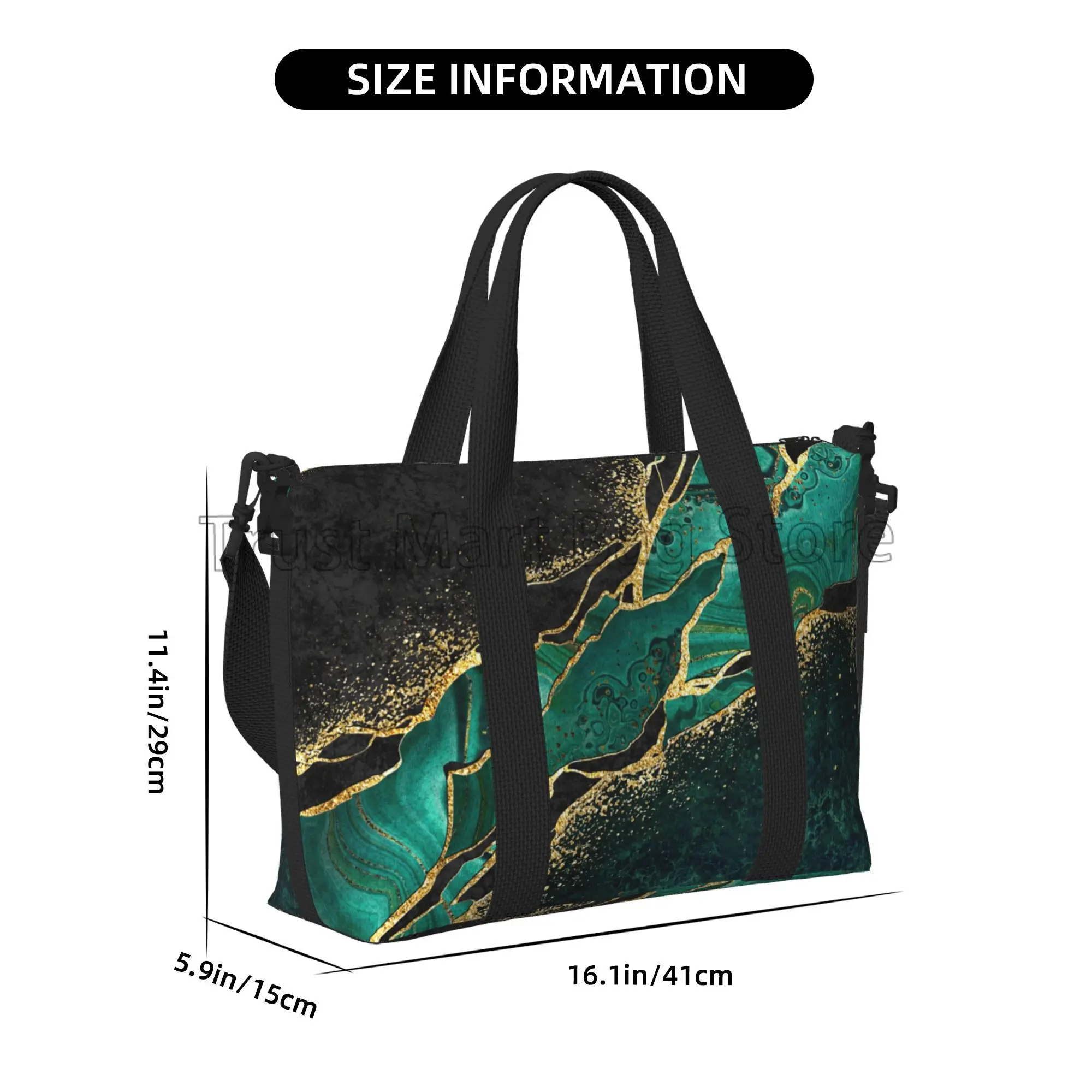 Green Gold Marble Travel Duffel Bags Workout Casual Luggage Bag Unisex Portable Waterproof Tote Bags Weekender Overnight Handbag