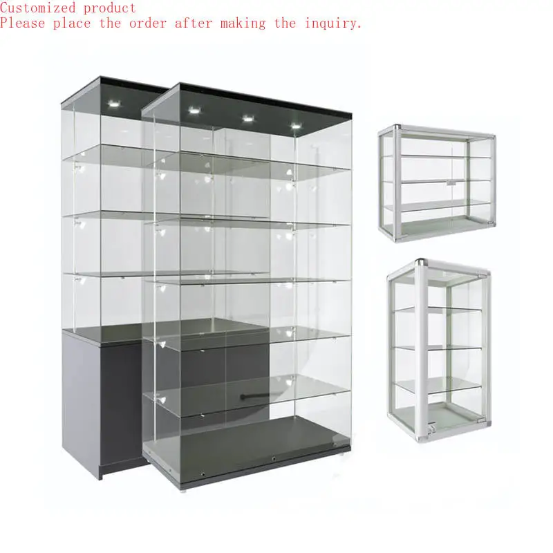 

Custom.Custom Glass Display Cabinet, Full Vision Glass Storage Wine Cabinet with Light