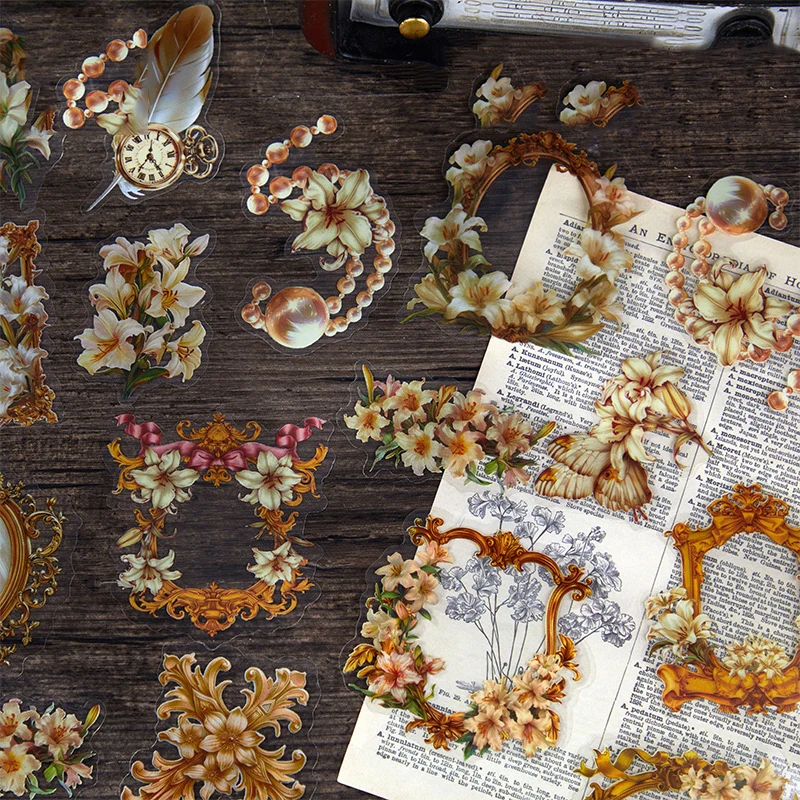 The Secret of The Lrises Series Vintage Flower Border Landscape PET Sticker Creative DIY Journal Material Collage Stationery