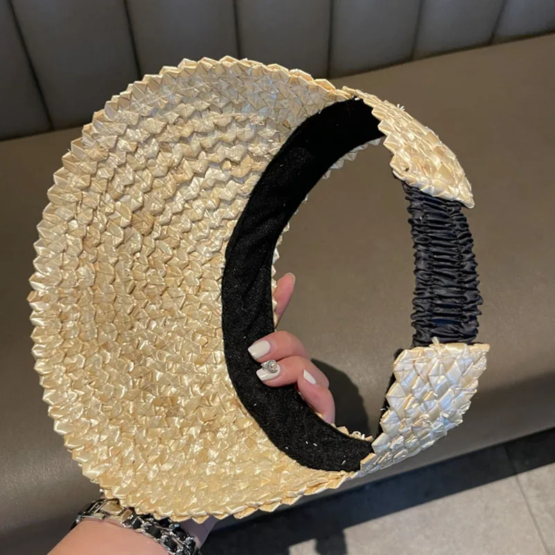 Rattan Sun Visor Hat for Women Natural PALM LEAF VISOR Wide Brim Sun Cap Girl Sunshade Summer Straw Beach Hat Derby Vacation Hat