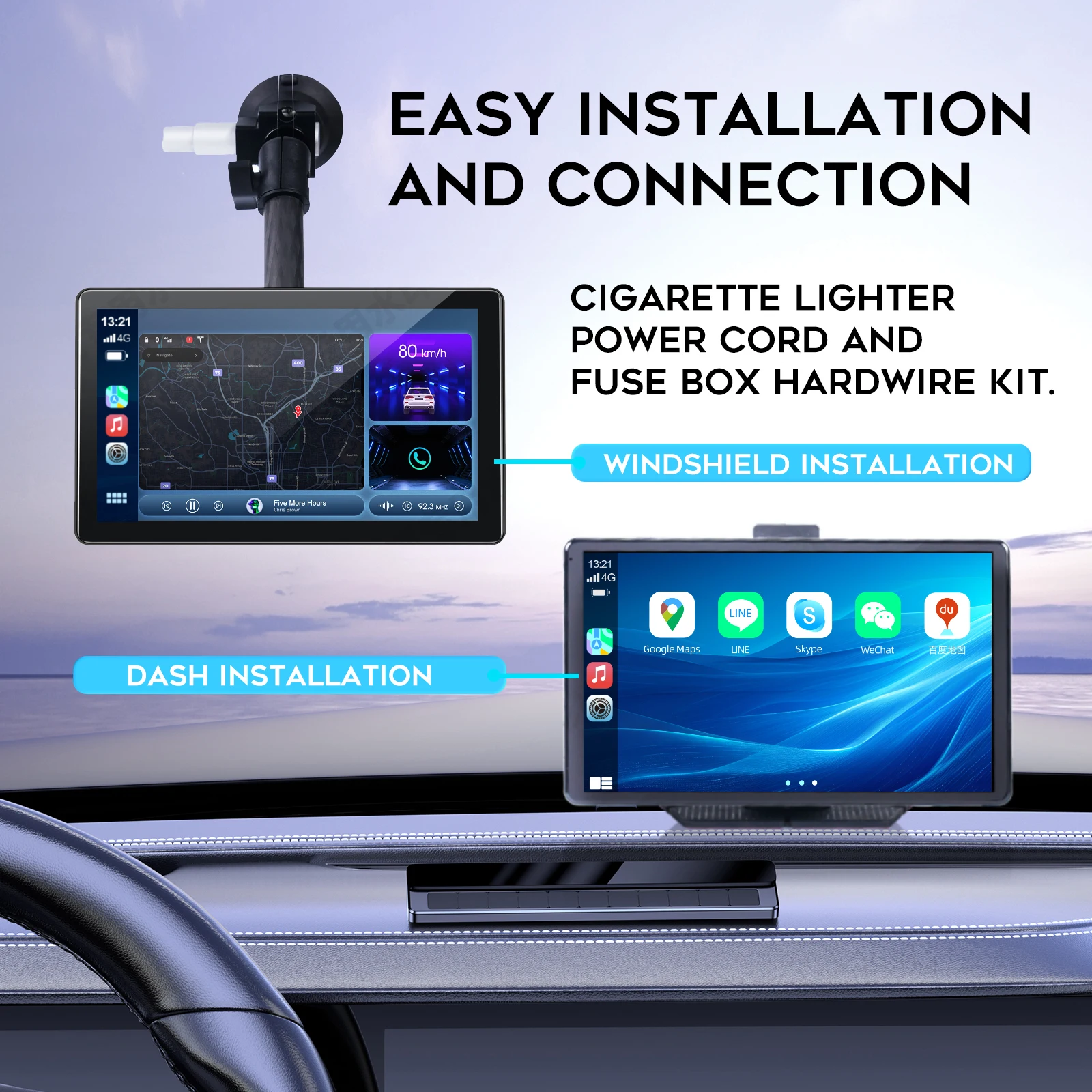 Carplay portatile per schermo per auto Touch screen wireless da 9 pollici con schermo Carplay con fotocamera registratore di guida con Carplay Android