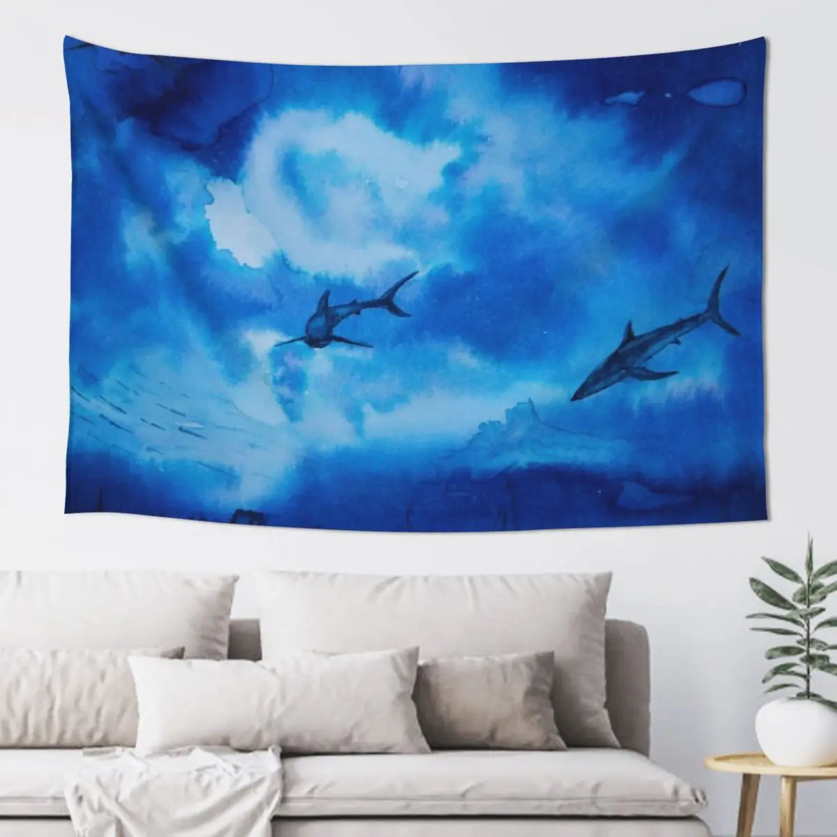 

Sharks in ink blue Tapestry Bedroom Decoration Wall Art Decoration Bedroom Tapestry