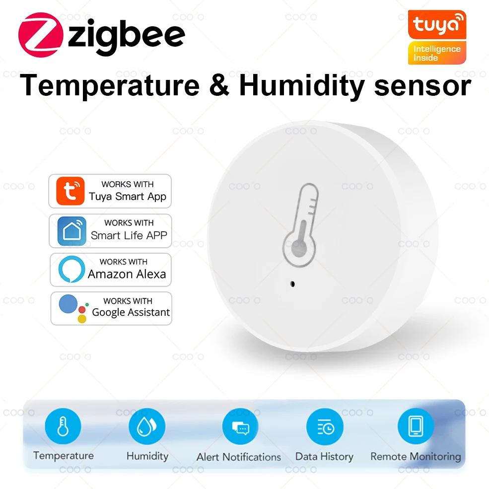 Tuya Zigbee Smart Temperature Humidity Sensor Indoor Hygrometer Controller Monitoring Work with Smart Speaker Alexa Google Home