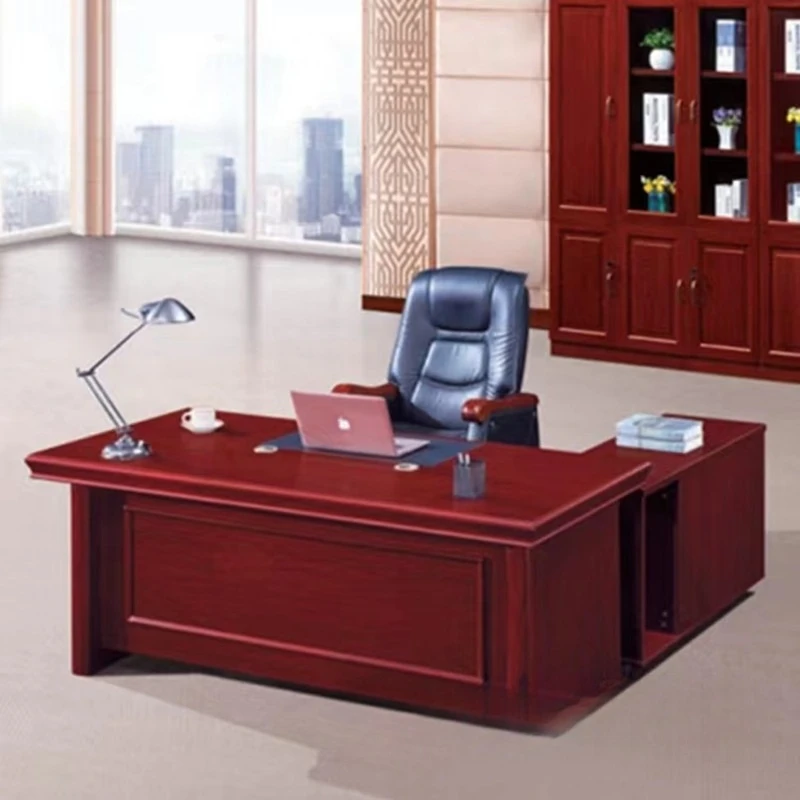 Painted veneer boss table, large desk manager table, solid wood veneer office table and chair