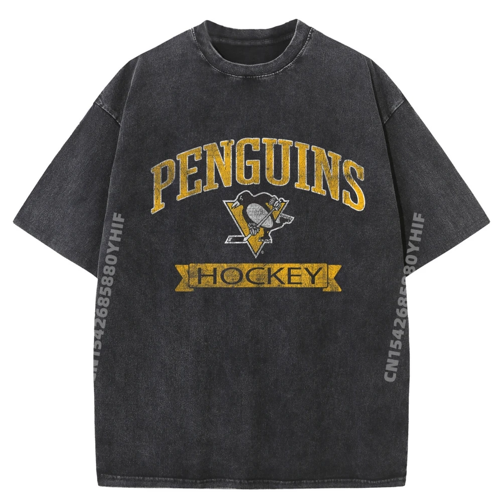 Pittsburgh Penguins Vintage Hockey Dark Heather Licensed Teeshirt Mens Gifts Casual Washed Shirt Father's Day