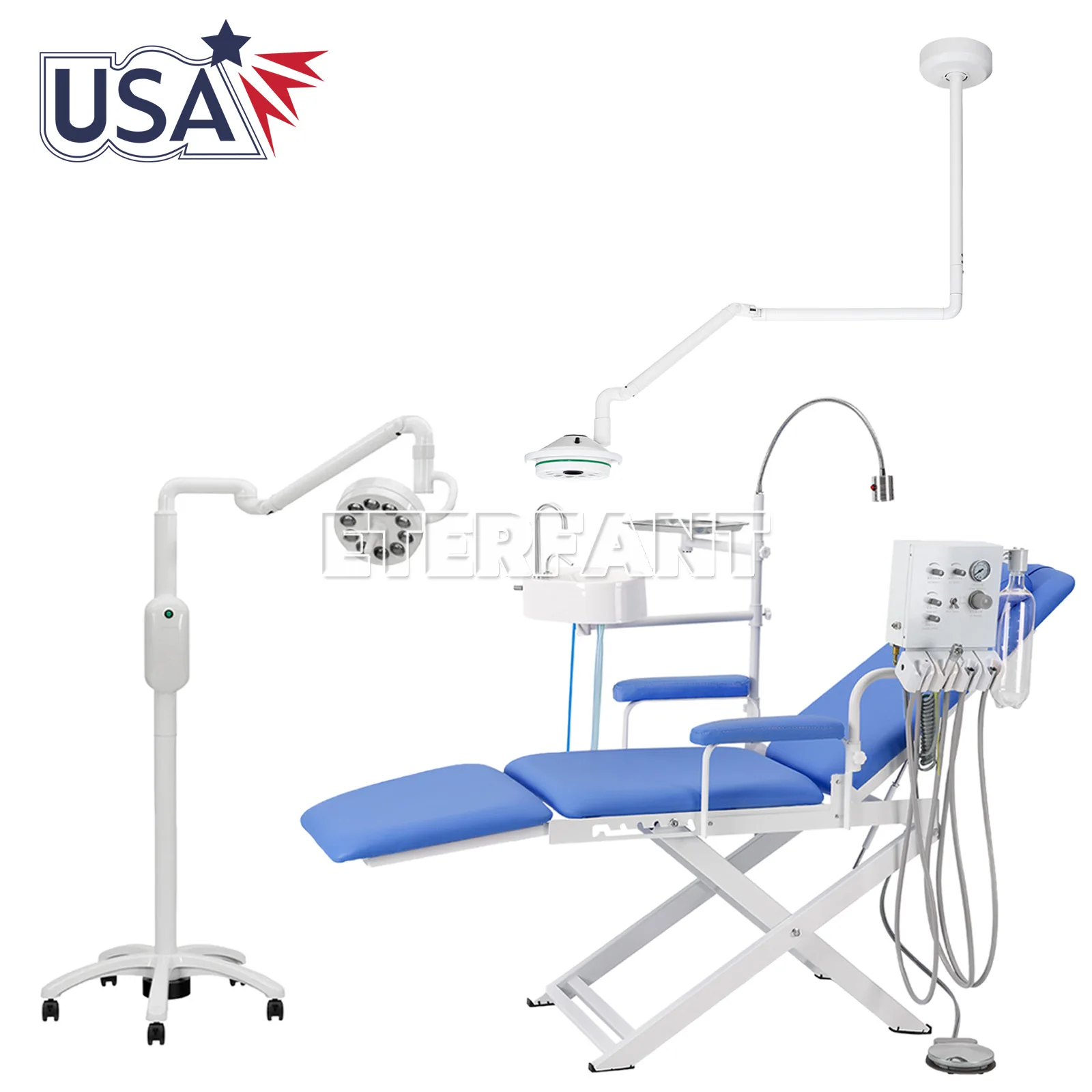 

Dental 55WLED Oral Surgical Light Induction Exam Opertory Lamp/36W Ceiling LED Shadowless Lamp Exam Light/Fold Chair+Air Turbine