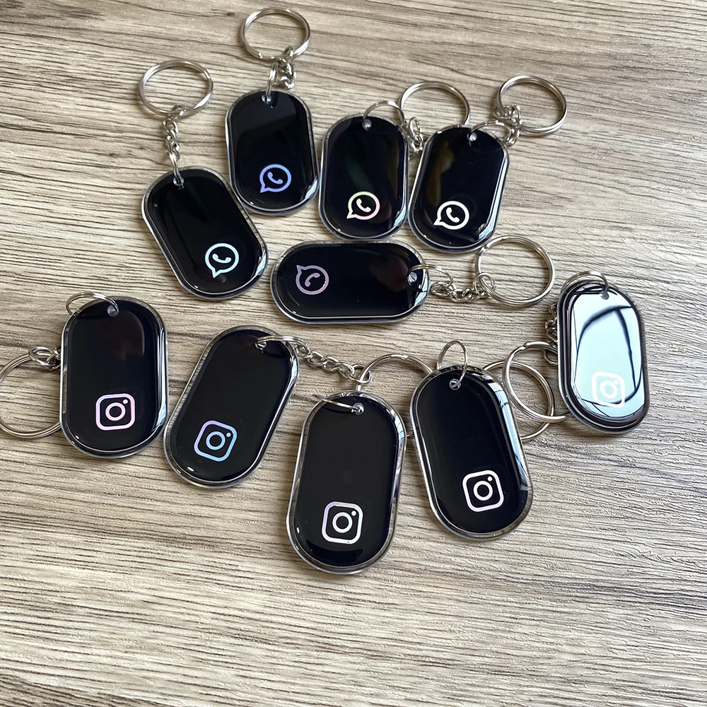 5pcs Connect us on WhatsApp Follow us on Instagram Easily with Epoxy Black NFC Keychain Keyfobs Card