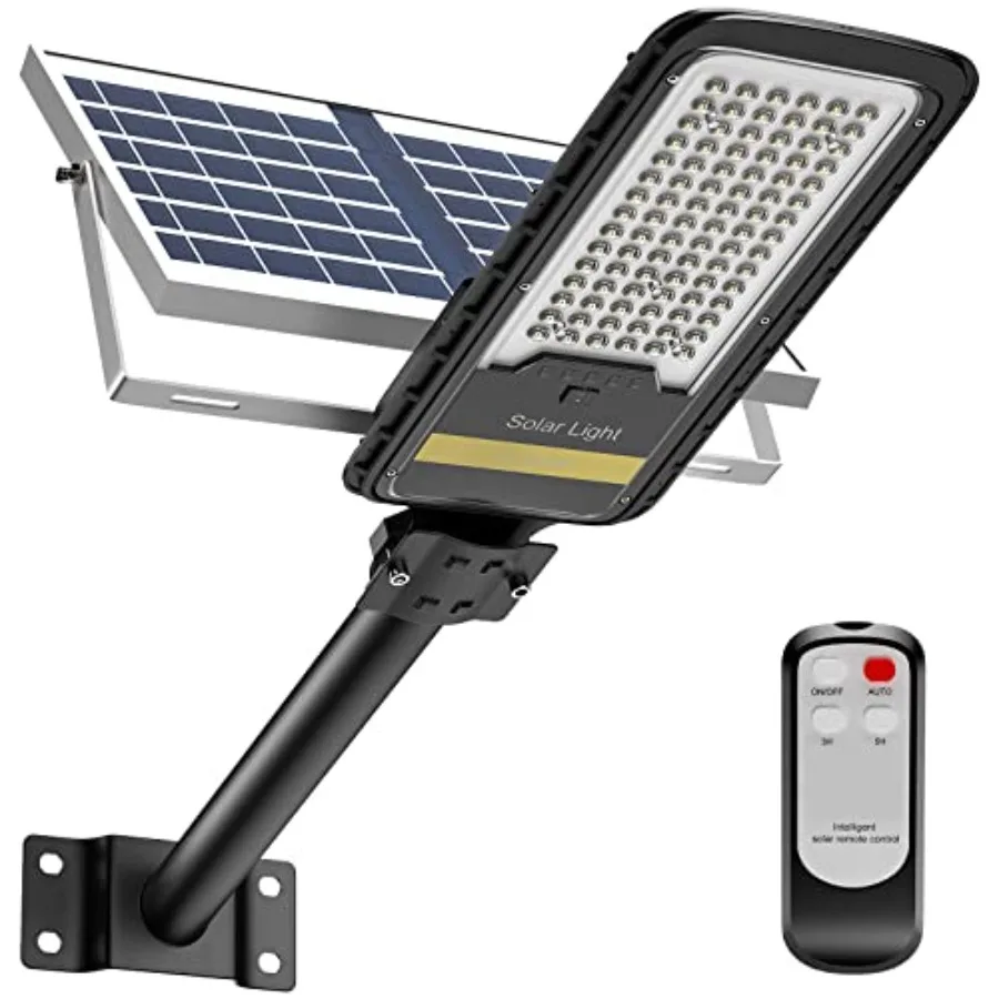 

Solar Street Lights Outdoor, 15000lm IP67 Waterproof Flood Light with Remote Control Mounting Bracket, Dusk to Dawn Security Le