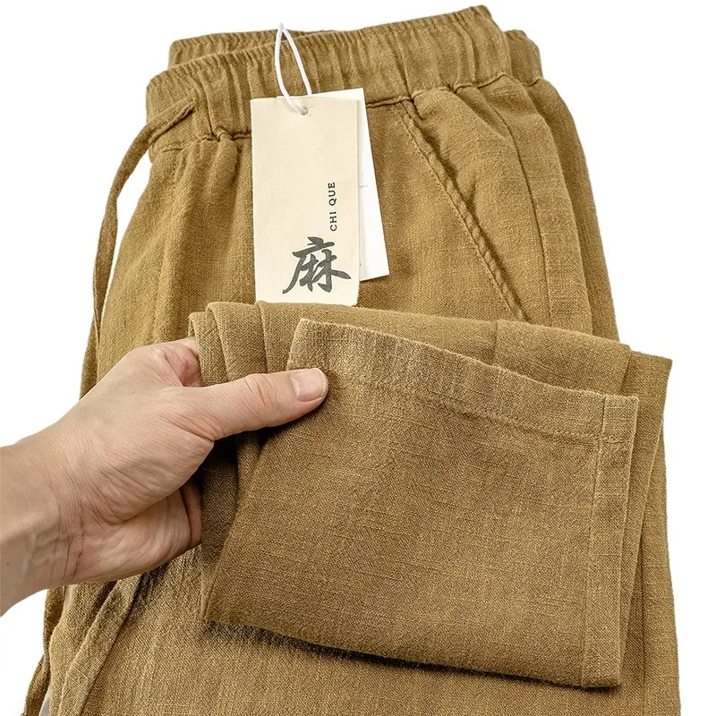 

Мужские свободные брюки из хлопка и льна с эластичным поясом, прямые, спортивные, длинные, на весну-лето, повседневные, классические, укороченные (до щиколотки)