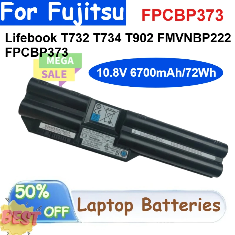 

FPCBP373 10.8V 6700mAh/72Wh Rechargeable Li-ion Battery for Fujitsu Lifebook T732 T734 T902 FMVNBP222 FPCBP373 Laptop Battery
