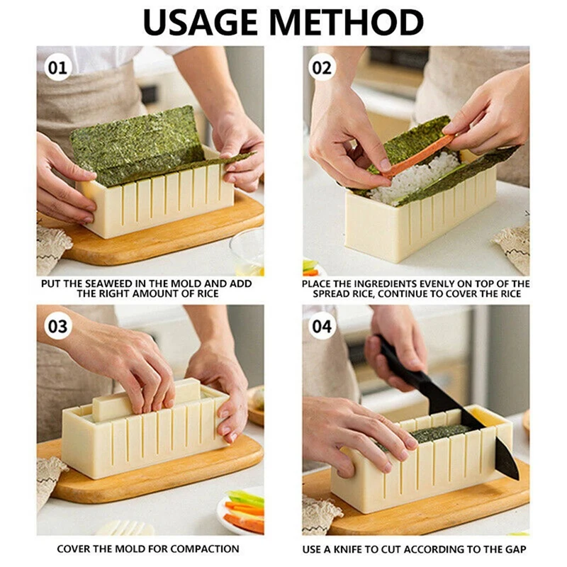 2x Sushi Maker Rijstvorm Japanse Cakevorm Multifunctionele Mal Sushi Maken Kit Vierkante Sushi Schimmel B