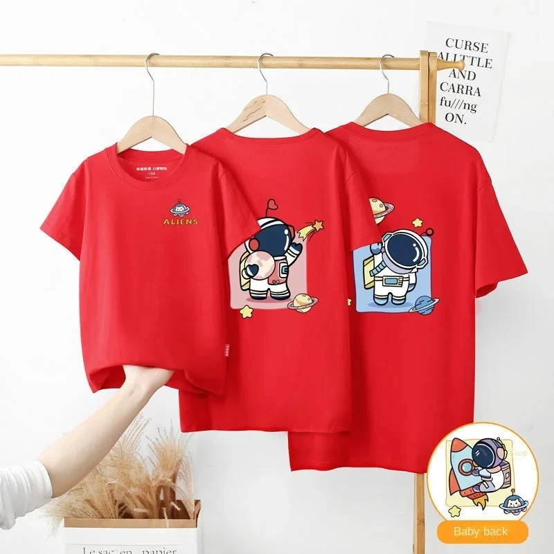 Dad Mom and Me Family Matching Clothes Cartoon Astronaut  T Shirts Daddy Mommy and Me Father Son Mother Daughter Outfits