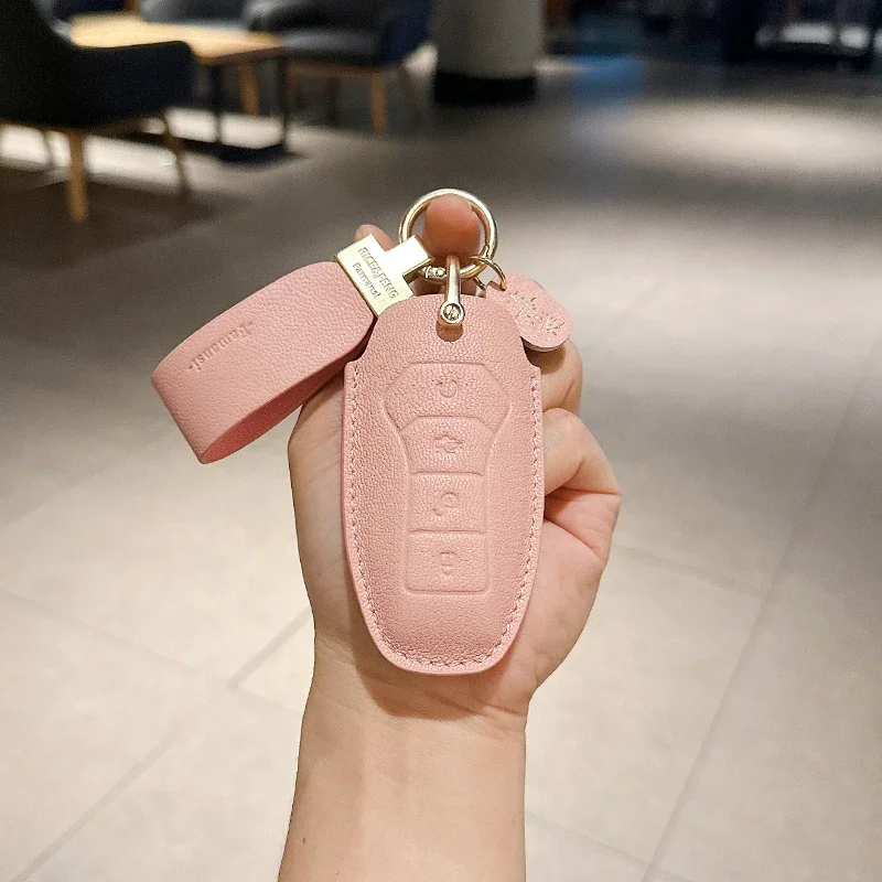 For BYD Atto3 Dolphin Han ev Tang qin pro Song plus yuan dmi Seal Frigate 07 Personalized leather key case for women's key chain