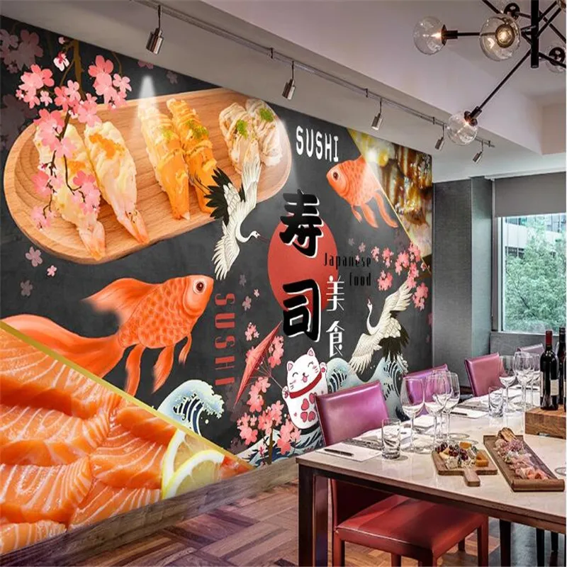 

Custom Japanese Sushi Gourmet Background Mural Wall Paper 3D Restaurant Izakaya Snack Bar Decor Wallpaper Papel De Parede 3d