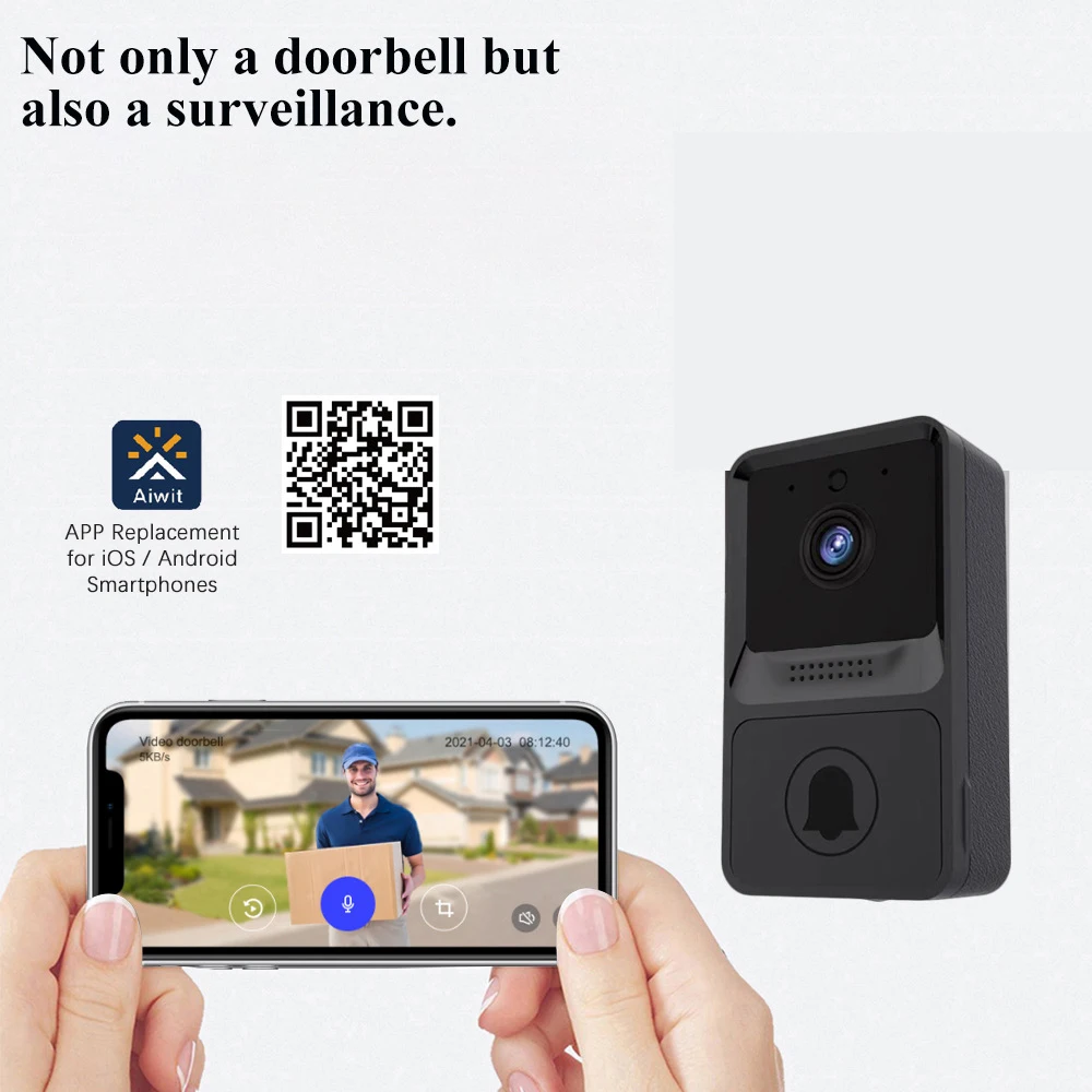 Wireless Video Doorbell Camera WiFi Doorbell Camera 1080P WiFi Night Vision Sports Storage Free Cloud Storage for iOS & Android