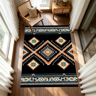 Boho Tribal Geometric Carpet Flooring Retro Printed Area Rug for Living Room Bedroom Home Indoor Floor Decoration