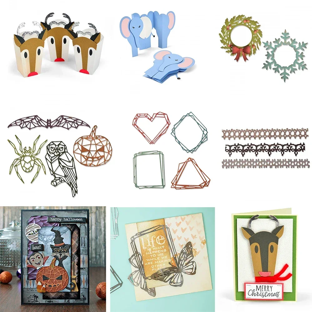 Falten Elefant Rentier Tasche Geo Halloween Tiere Kranz Herz Metall Stanzformen für DIY Scrapbooking Dekor Karte Handwerk machen