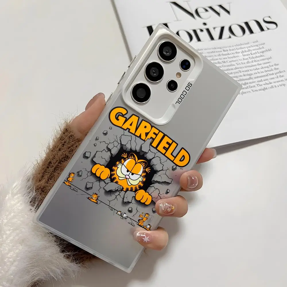 G-garfields Anime mignon coque de téléphone pour Samsung Galaxy S25 Edge S24 S23 S22 S21 S20 Ultra Funda Silicone argent couverture