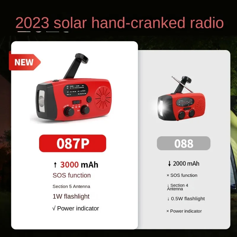 Hand Crank Solar Weather Radio 2000mAh AM/FM/NOAA Emergency Weather Radio Portable Power Bank with Solar Charging Battery Operat