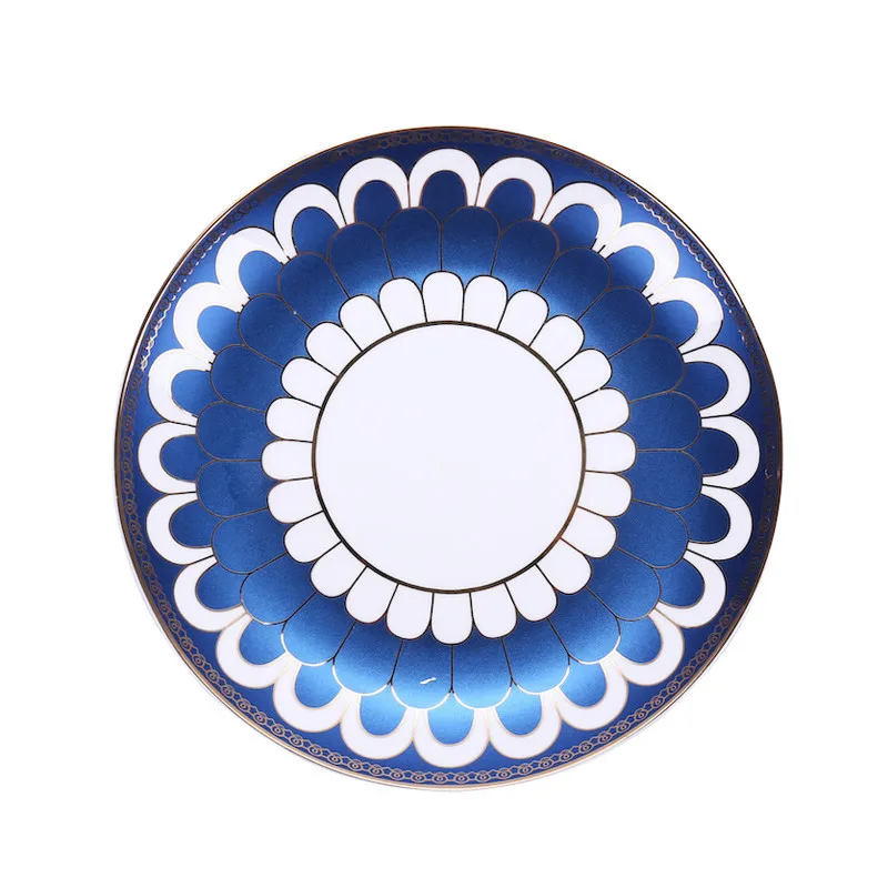 Blue Ceramic Dinner Steak Plate, China Porcelain Pasta, Salad, Snacks Dishes, Wedding Gifts, Round Kitchen Tableware, 8 Inch