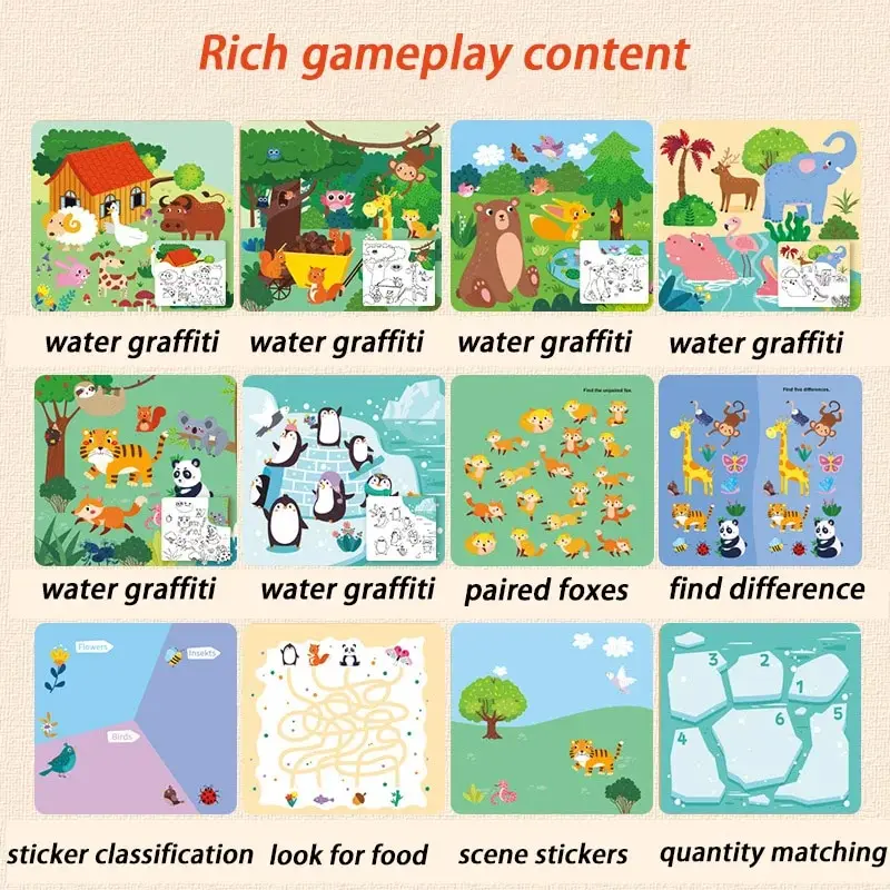 Kinder Frühe Bildung Spielzeug Magisches Buch mit Stift Wasser Zeichnung Montessori Spielzeug Geschenk Wiederverwendbare Malbuch Magische Zeichnung Buch