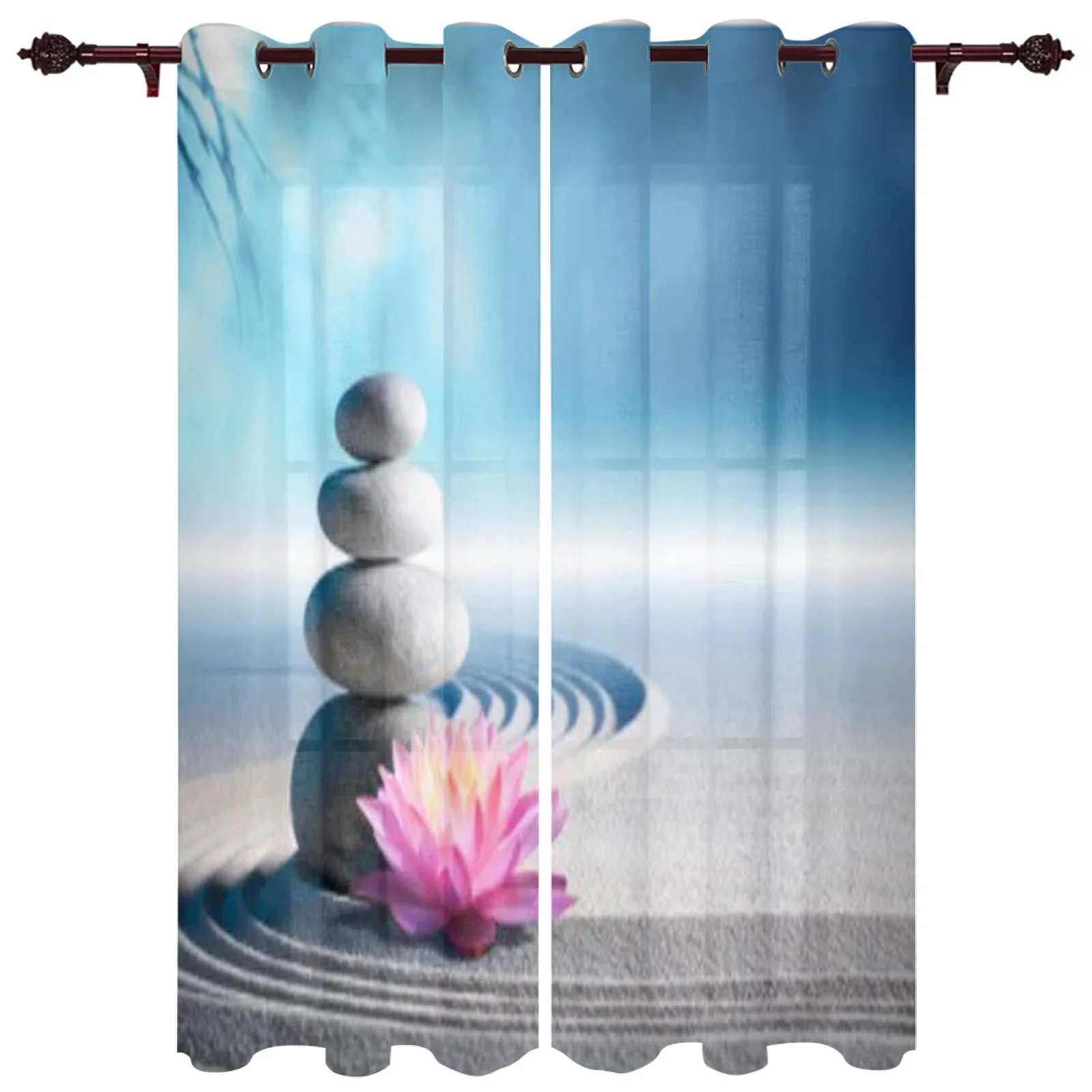 Luxury Window Curtain Sand Lily And Stones In Zen Garden Home Curtains Living Room Kitchen Bedroom Decoration Valance Curtain