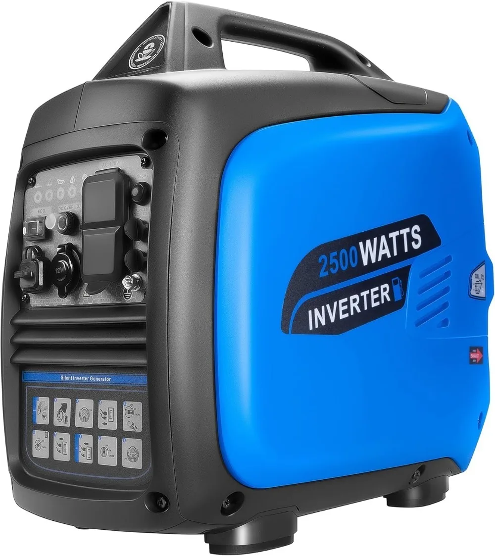 

2500W Portable Inverter Generator, Gas Powered Generators with Eco Mode and CO Alarm, Long Run Time Outdoor Generator for Home
