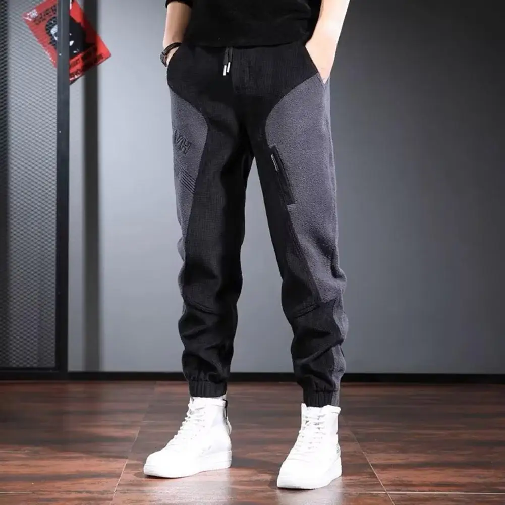 

Men Cargo Pants Solid Color Ankle-banded Corduroy Trousers Loose Patchwork Drawstring Soft Breathable Harem Pants Long Trousers