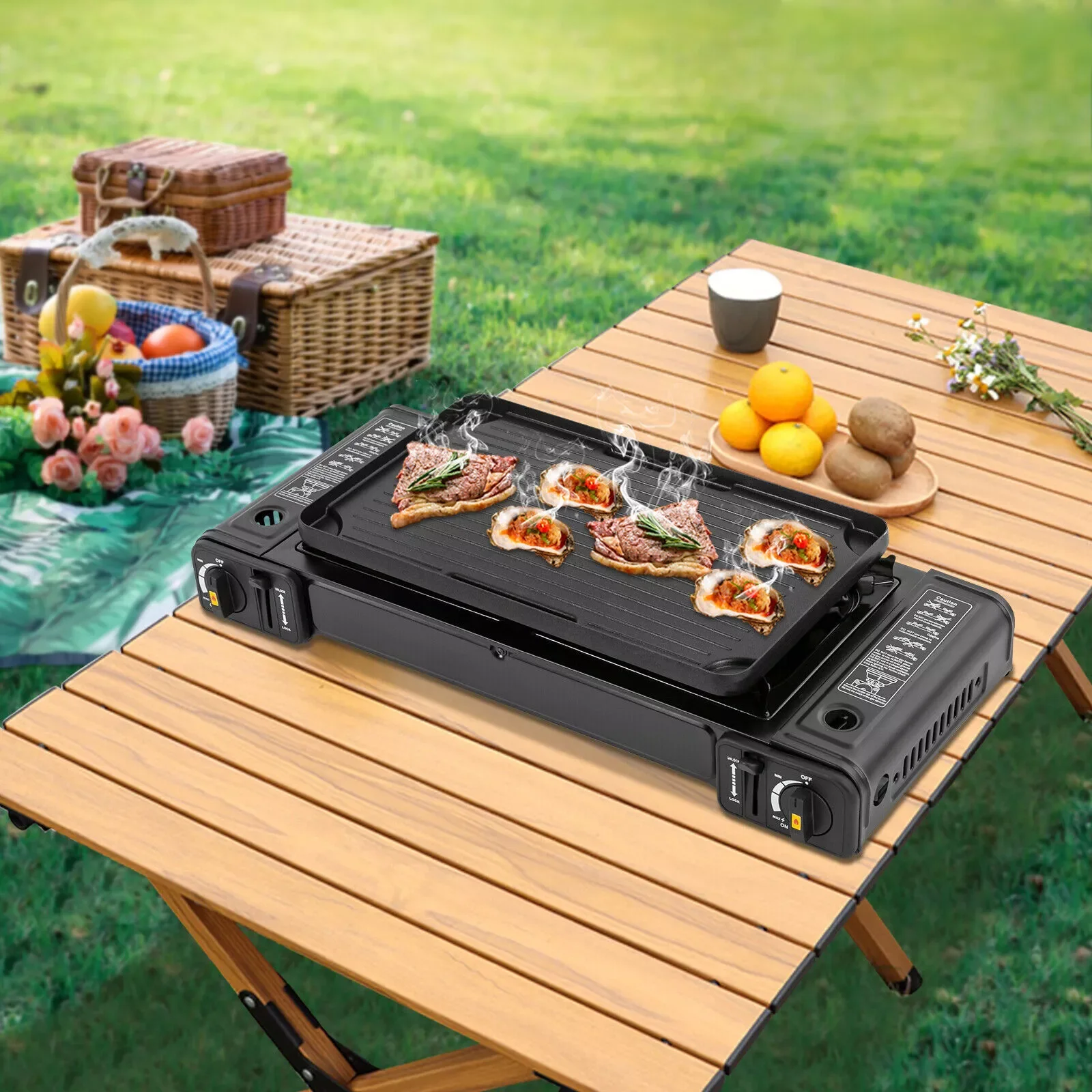 

2 Burners Portable Camping Stove with Grill Tray, Camping Stove, 3924 BTU, Lightweight, Easy to Clean, Includes Case +Grill Tray