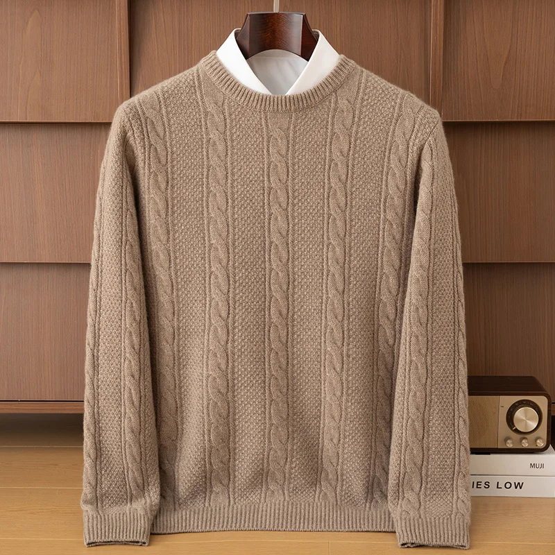 DjzDsm Men's 100% Pure Goat Cashmere Hoodie High-End Autumn Winter O-Neck Top Luxury Soft Comfortable Warm Pullover Sweatshirt