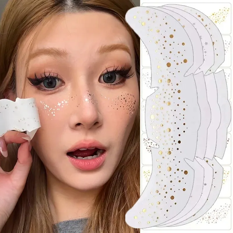 6pcs Hot Stamping Freckles Patches Metallic Radiation Glitter Golden Silver Fake Freckles Temporary Tattoo Stickers Face Makeup view 3