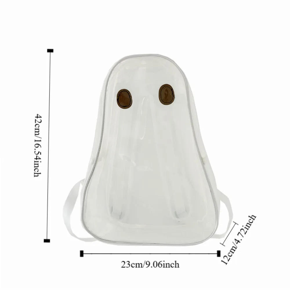 Tas Sekolah PVC Transparan untuk Siswa, Warna Permen, Ritsleting, Ransel Transparan Motif Hantu Halloween, Tas Tangan Anti Air