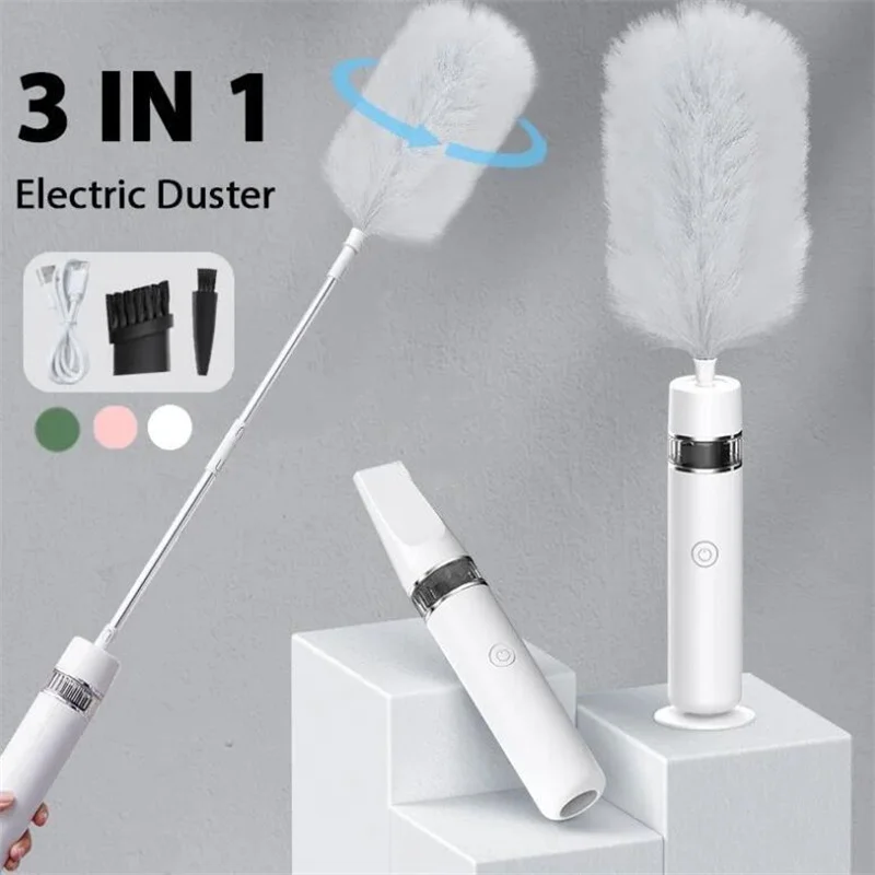 

3 In1 Rechargeable Duster Electric Vacuum Cleaner Spin Scrubber Rotate Sofa Dust Cleaner Home Cleaning Brush Tools Accessories