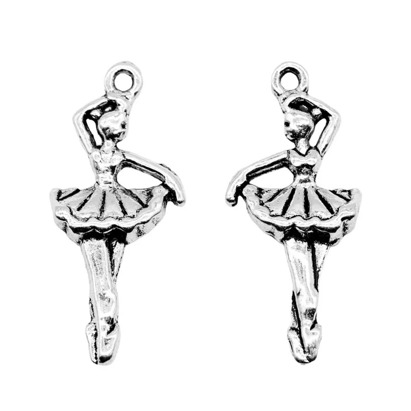 110 Stück antiksilberfarbene Ballett-Mädchen-Anhänger, 31 x 14 mm, für Halsketten, Ohrringe, Schmuckherstellung – Detail 4