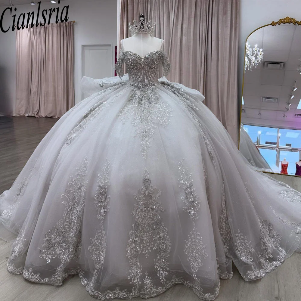 

Gray Quinceanera Dresses Ball Gown Sweetheart Tulle Appliques Pearls Sweet 16 Dresses 15 Años Customized