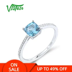 VISTOSO Genuine 14K 585 White Gold Stackable Ring For Women Sparkling Diamonds Blue Topa Tapper Wedding Anniversary Fine Jewelry