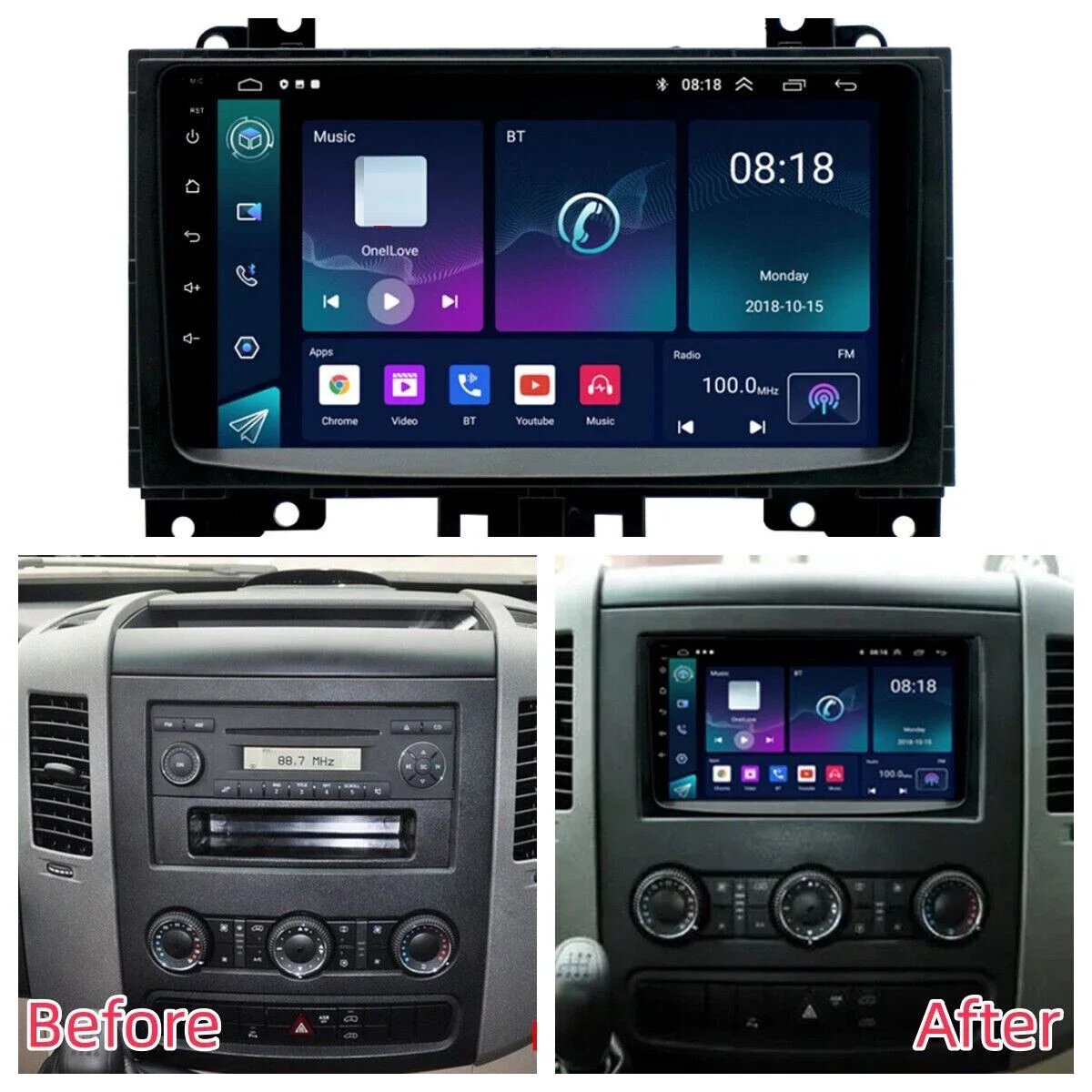 9 Zoll Android 13 für Sprinter 2006–2017 Autoradio-Radio Navi 2+32G mit Carplay Android Auto WiFi FM/RDS SWC + AHD-Backup-Kamera
