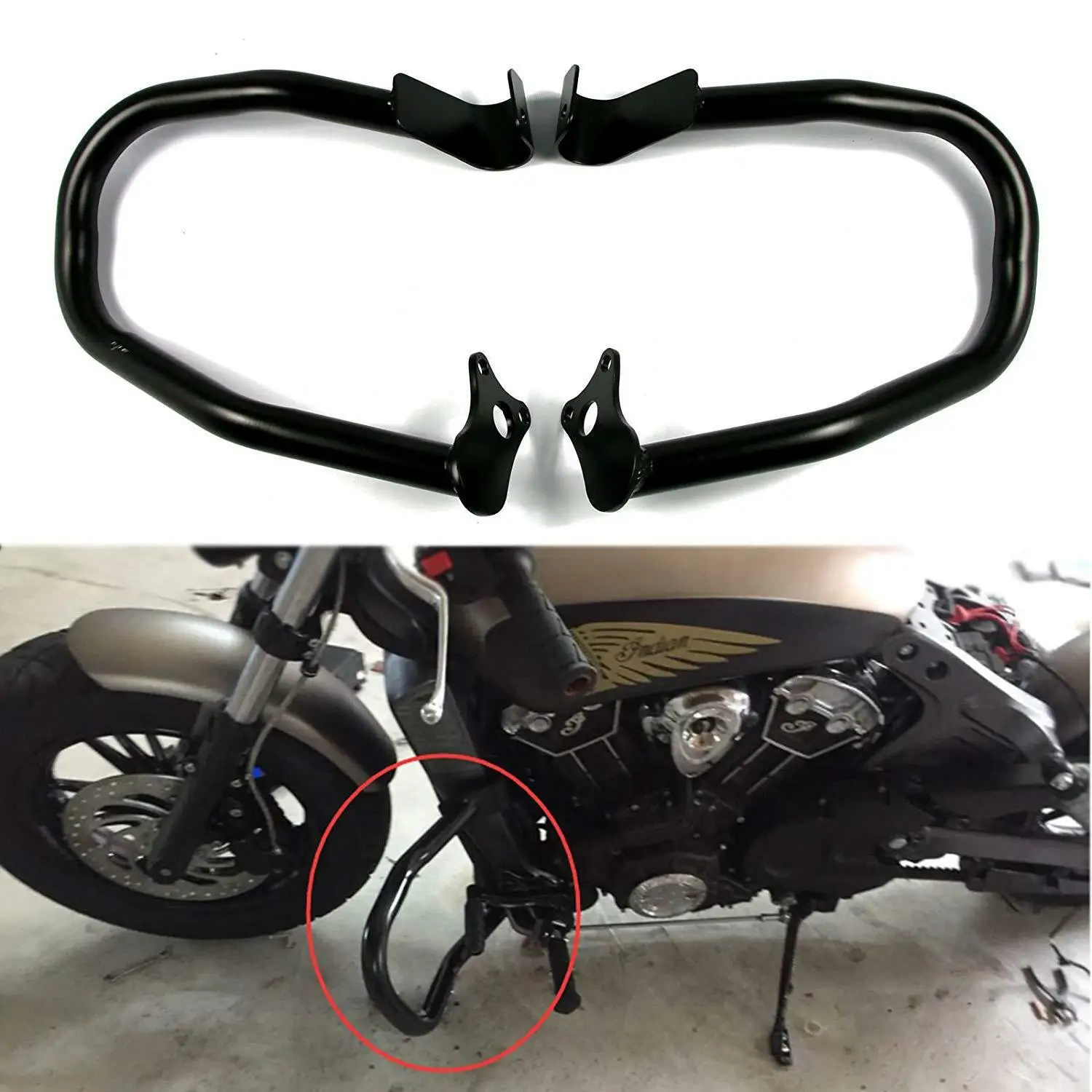 

Engine Guard Crash Bar Protector Kit Black For 2015-2023 Scout Sixty Bobber