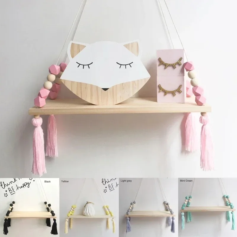 Nordic style colorful tassel wooden Wall Shelf Wall clapboard decoration Children room kids clothing store display stand