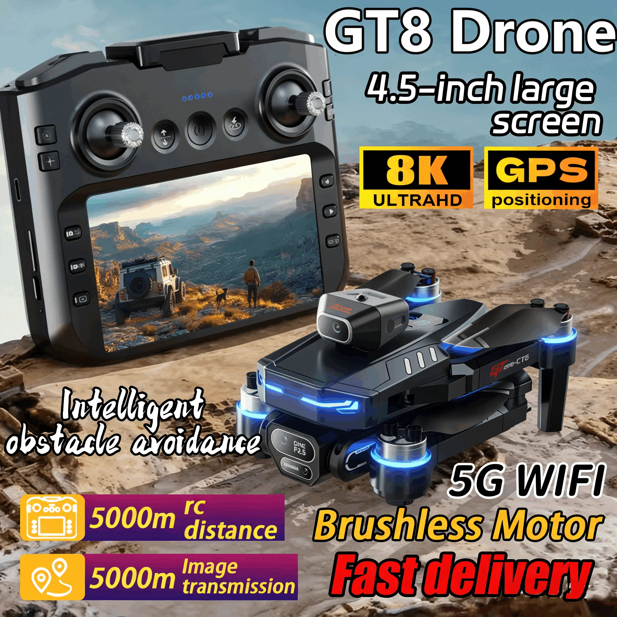 GT8 Drone 8K HD Professional Dual Cameras WiFi Optical Flow Positioning Brushless UAV With Screen Obstacle Avoidance RC Drone To