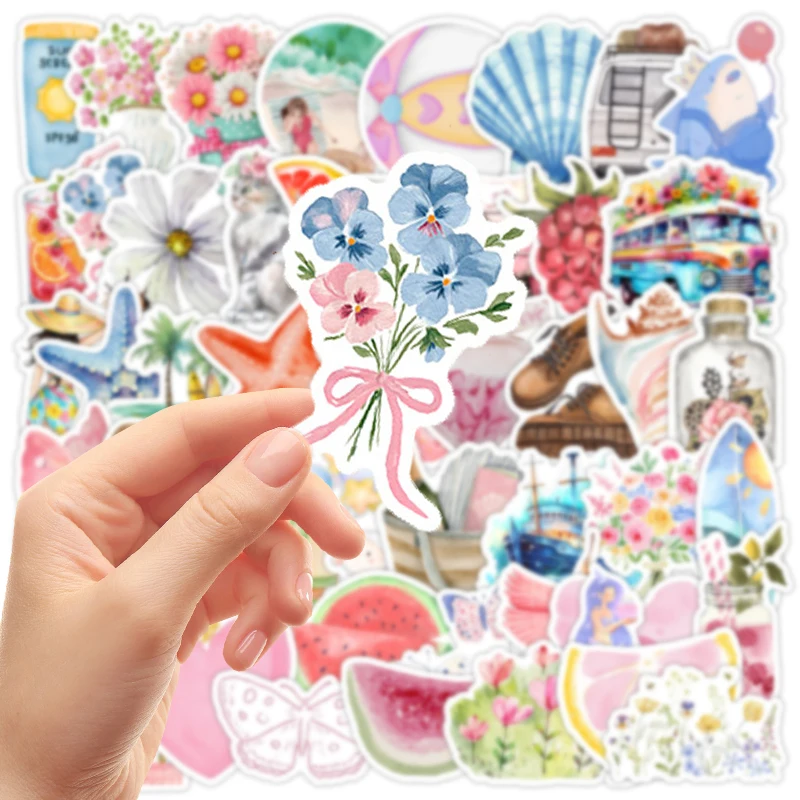 50PCS Fresh Summer Watercolor Stickers DIY Graffiti Phone Guitar Laptop Notebook Diary Suitcase Self-adhesive Decals Kids Gift