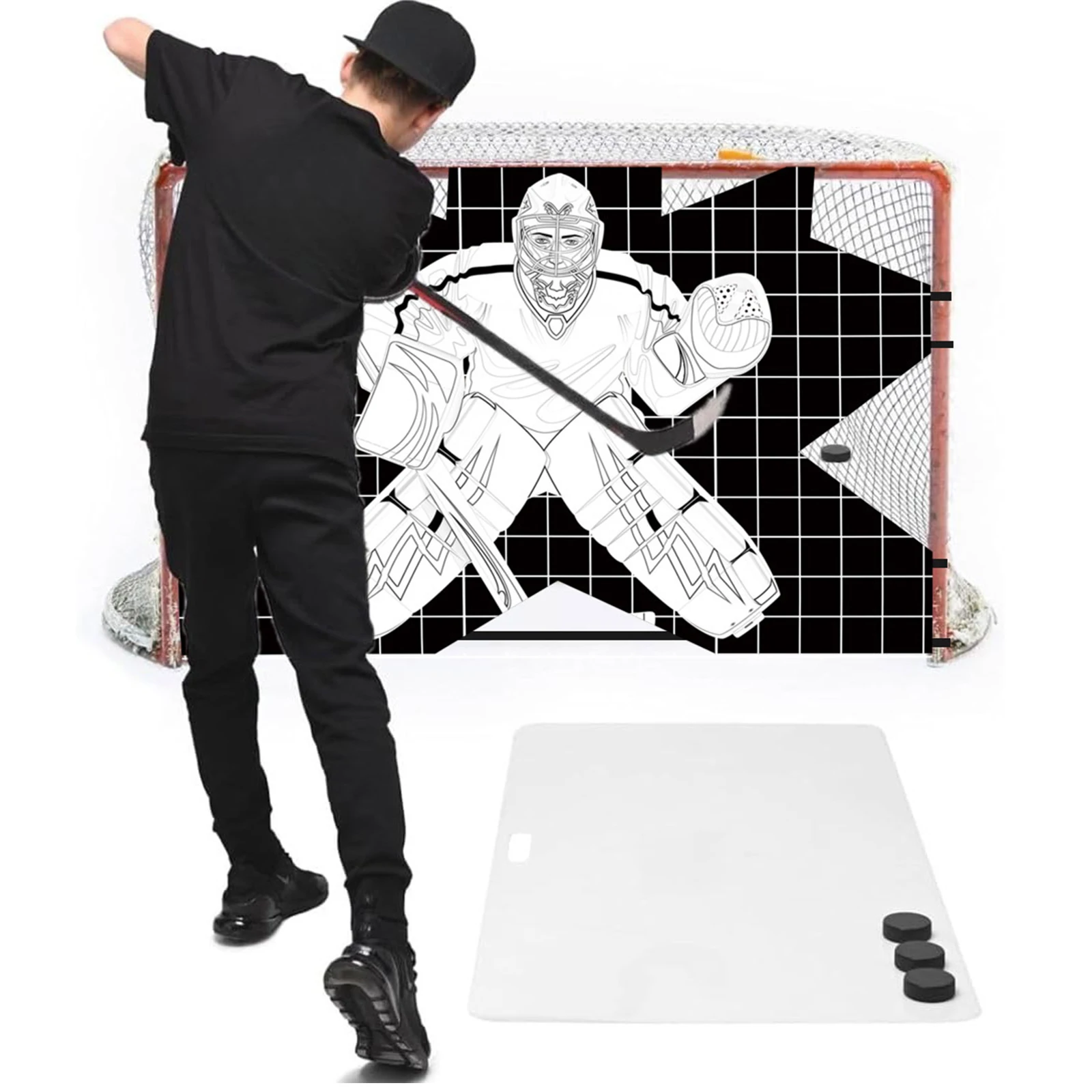 Hockey Goal Net Target (Door Frame Not Included) Ice Hockey Target Net for Street Garage Training Practice Youth Adults
