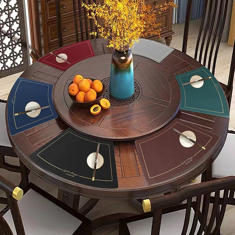 Chinese Style Home Leather Hotel Restaurant Fan-shaped Western Style Mat Oil Resistant and Heat-insulating Dining Table Mat