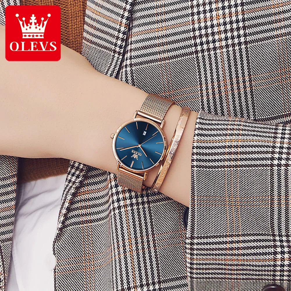 OLEVS Women\'s Watches Ultrathin Dial Mesh Belt Stainless Steel Waterproof Wristwatch Fashion Quartz Ladies Watch Reloj Mujer