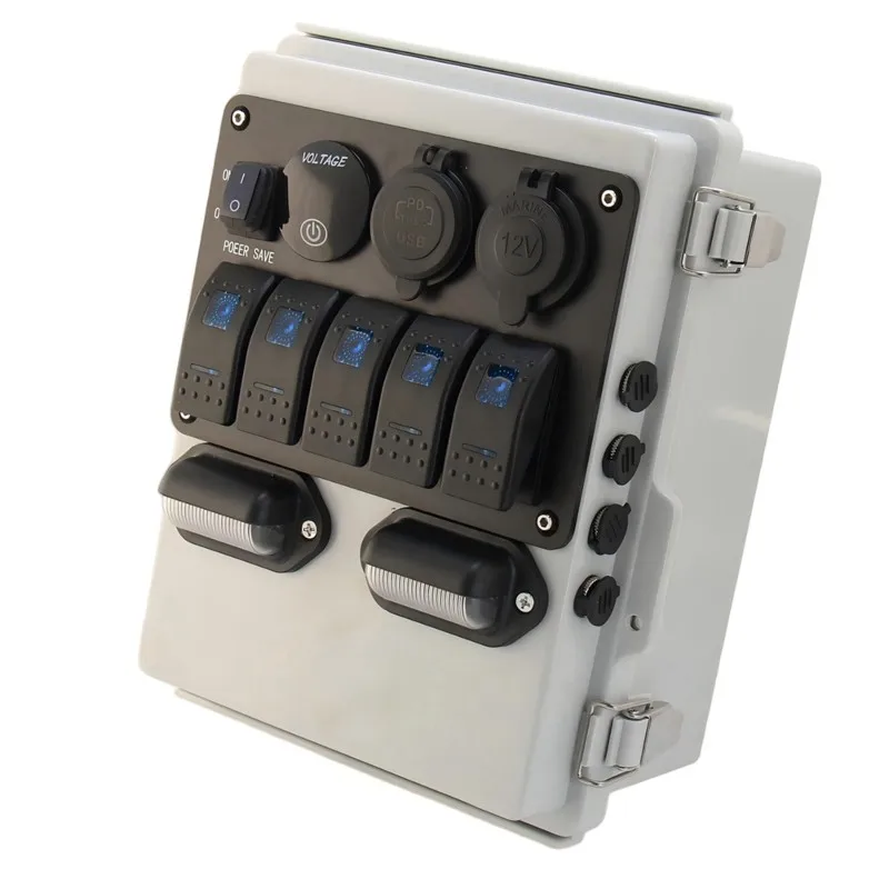 Power Outlet Port 12V Rocker Switch Waterproof Box 5+ 4 Gang LED Toggle Switch Panel With Breaker For Automotive RV Boat