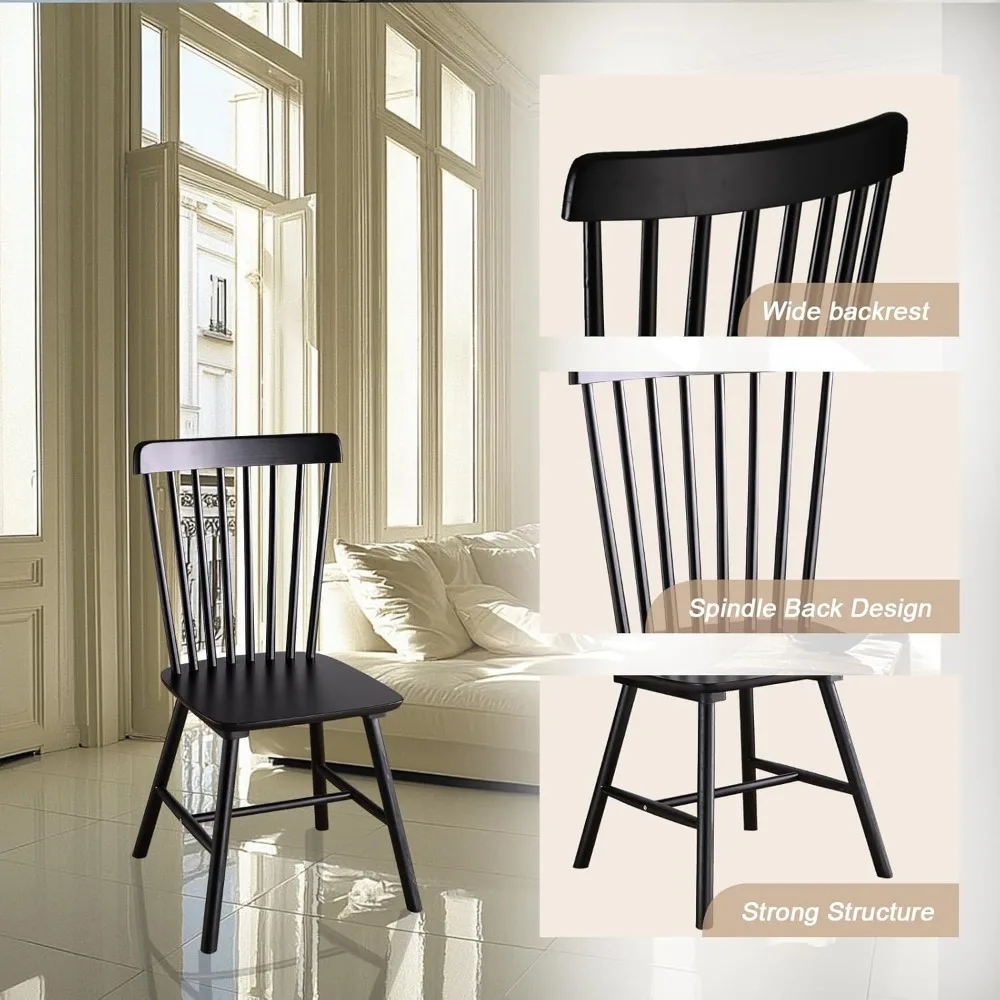 Wooden Windsor Dining Chairs Set of 2 Wood Dining Room Chair Black Spindle Side Kitchen Room Country Farmhouse Chairs