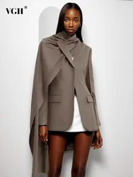 VGH Solid Asymmetrical Scarf Style Casual Blazers For Women Notched Collar Long Sleeve Temperament Blazer Female Fashion Style